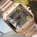 Super Clone Cartier Santos Large Skeleton WHSA0016 — on leather display