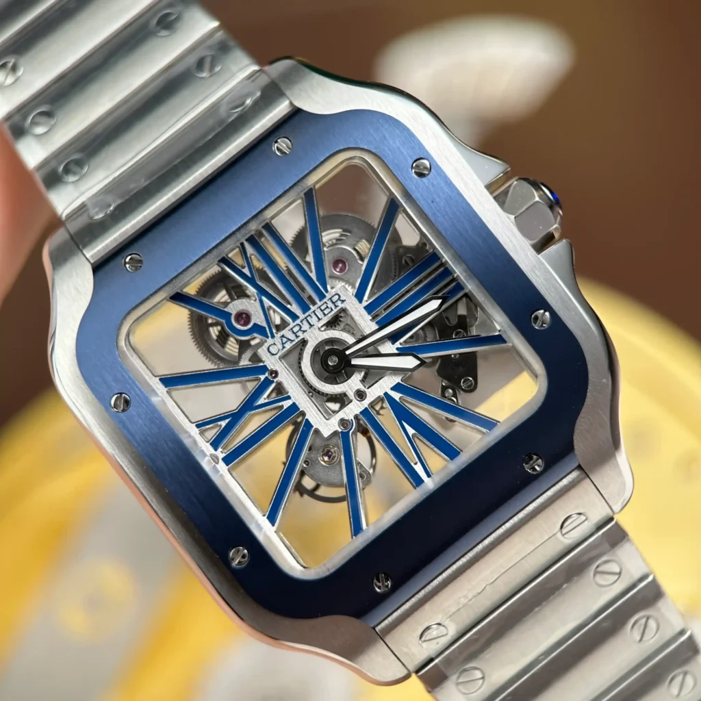 Super Clone Cartier Santos Large Skeleton WHSA0026 39mm — dial close-up