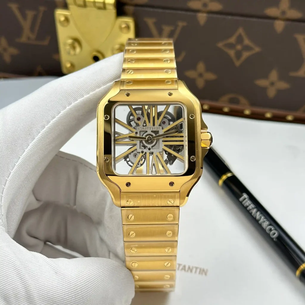 Super Clone Cartier Santos Large Skeleton WHSA0042 — dial close-up