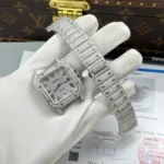 Super Clone Cartier Santos de Cartie Larger Full Diamond 39.8mm – Handcrafted Diamod — case and bezel