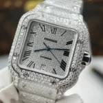 Super Clone Cartier Santos de Cartie Larger Full Diamond 39.8mm – Handcrafted Diamod — clasp and links