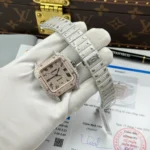 Super Clone Cartier Santos de Cartie Larger Full Diamond Demi Rose Gold 39.8mm – Handcrafted Diamod — case and bezel