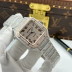 Super Clone Cartier Santos de Cartie Larger Full Diamond Demi Rose Gold 39.8mm – Handcrafted Diamod — bracelet detail
