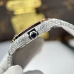 Super Clone Cartier Santos de Cartie Larger Full Diamond Demi Rose Gold 39.8mm – Handcrafted Diamod — on leather display