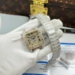 Super Clone Cartier Santos de Cartie Larger Full Diamond Demi Yellow Gold 39.8mm – Handcrafted Diamod — case and bezel