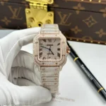 Super Clone Cartier Santos de Cartie Larger Full Diamond Rose Gold 39.8mm – Handcrafted Diamod
