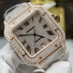 Super Clone Cartier Santos de Cartie Larger Full Diamond Rose Gold 39.8mm – Handcrafted Diamod — side profile