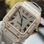 Super Clone Cartier Santos de Cartie Larger Full Diamond Rose Gold 39.8mm – Handcrafted Diamod — clasp and links