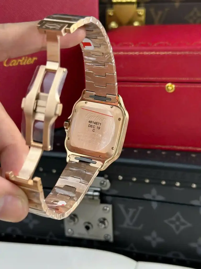 Super Clone Cartier Santos de Cartier WGSA0018 39.8mm – — on leather display