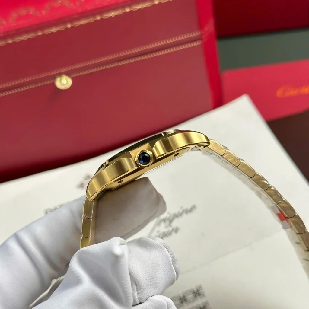 Super Clone Cartier Santos de Cartier WGSA0030 35.1mm – — on leather display
