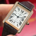 Super Clone Cartier 31mm Steel — on leather display