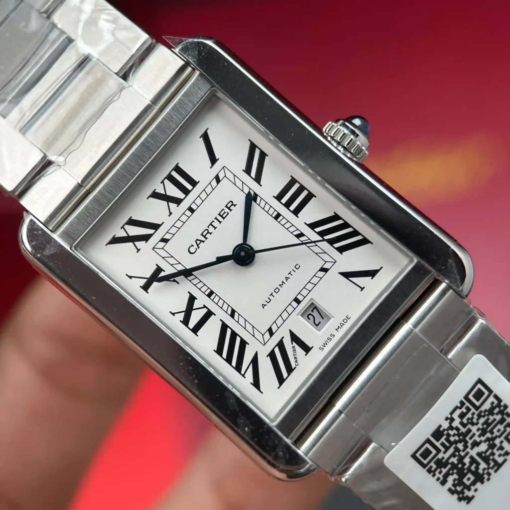 Super Clone Cartier Steel — on leather display