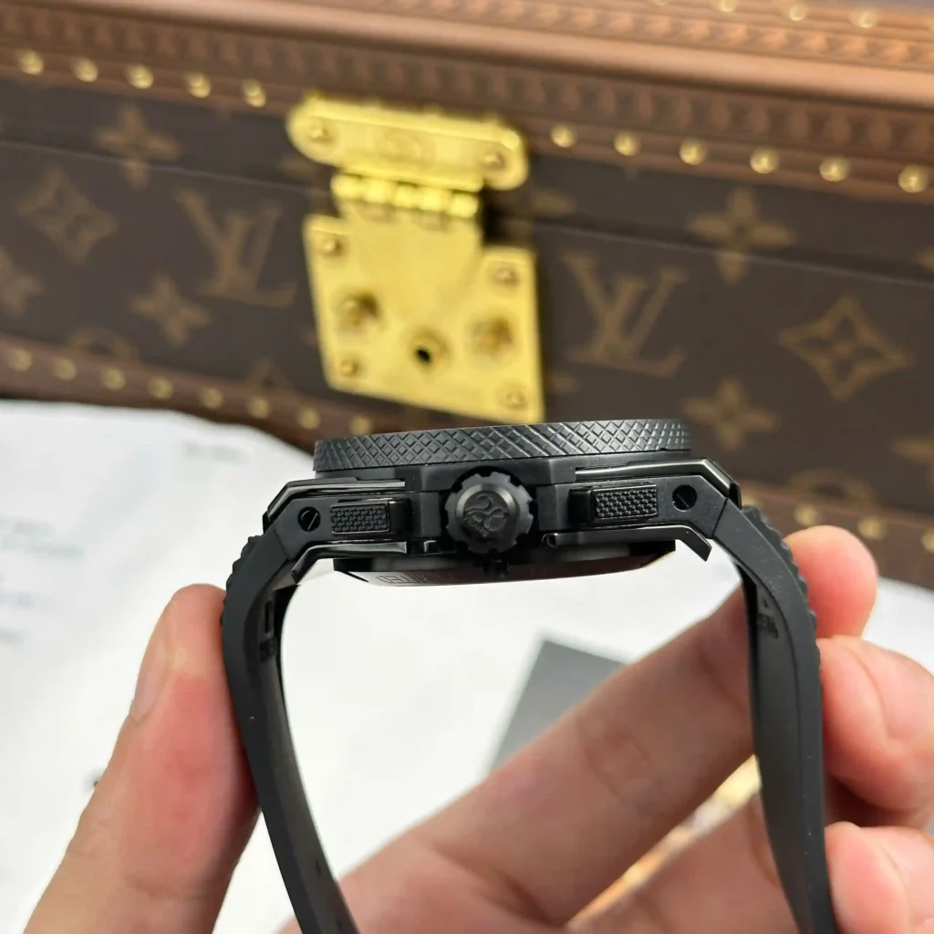 Super Clone Hublot Big Bang 20th Anniversary All Black 43mm 431.CI.1340.RX — on leather display
