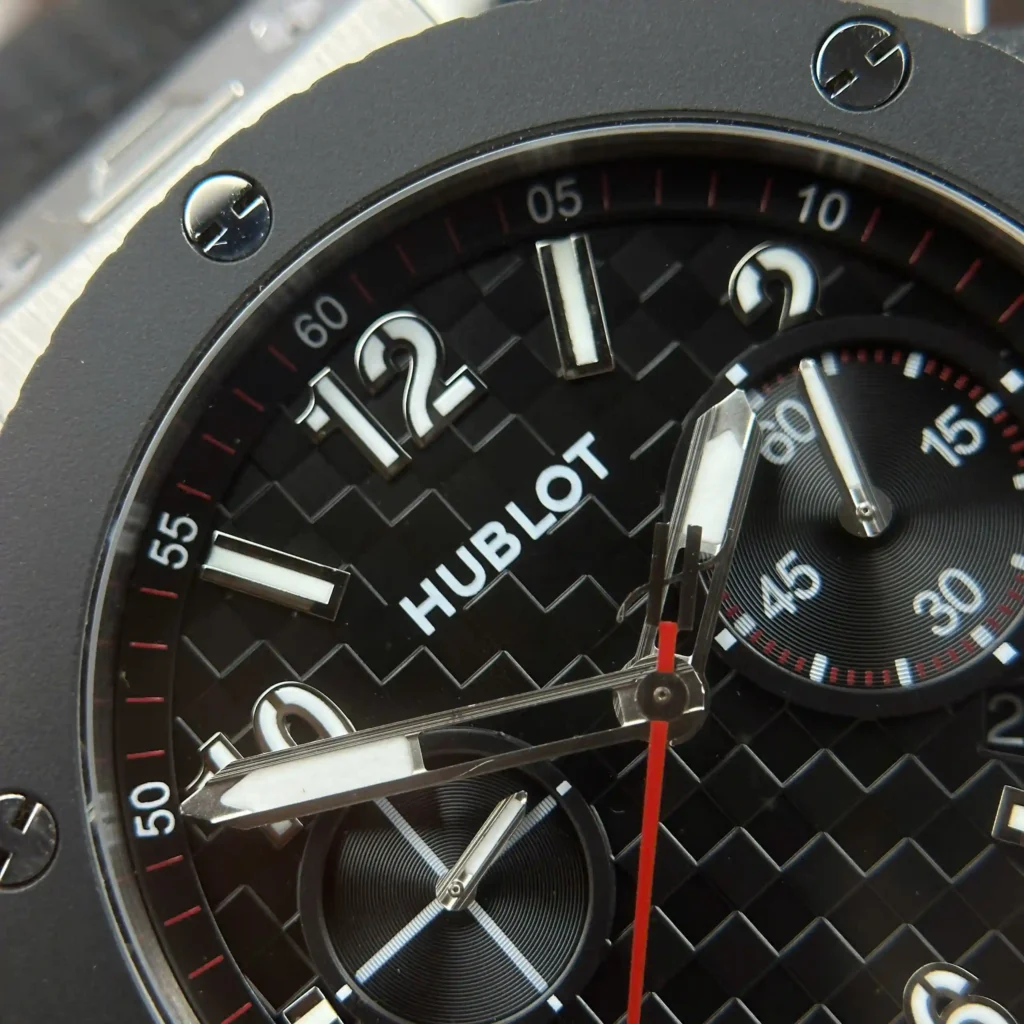 Super Clone Hublot Big Bang 20th Anniversary Titanium Ceramic 43mm 431.NM.1337.RX — on leather display