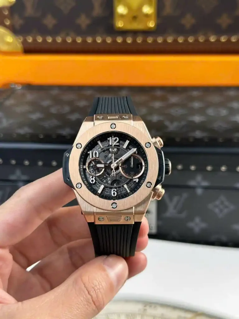 Super Clone Hublot Big Bang 42mm Rubber Strap Gold — side profile
