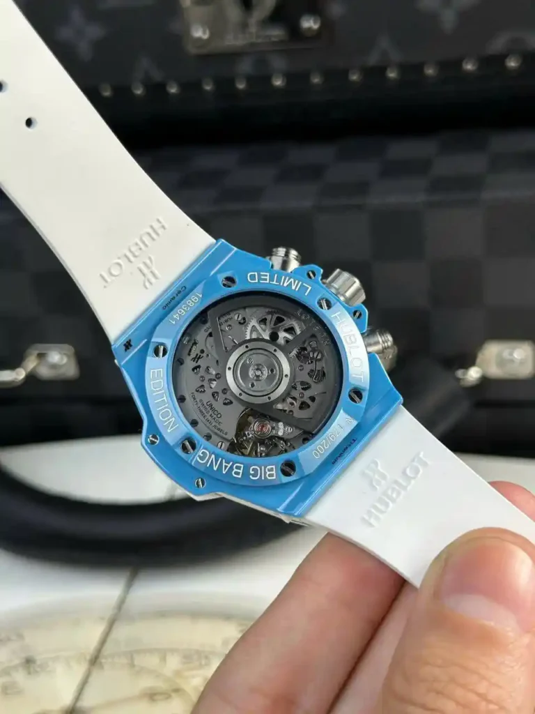 Super Clone Hublot Big Bang Unico Sky Blue 441.EX.5120.RX 42mm — on leather display