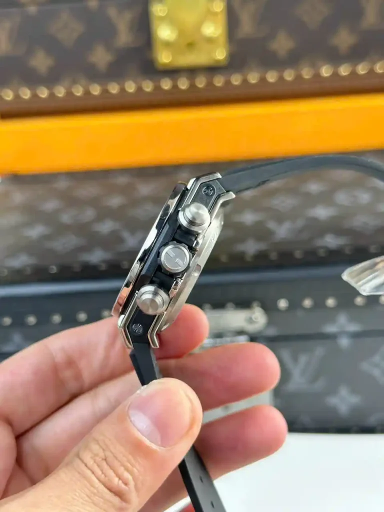 Super Clone Hublot Big Bang 42mm Rubber Strap Titanium — on leather display