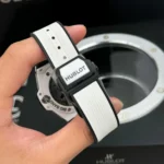 Super Clone Hublot Big Bang Unico White Ceramic 421.HX.1170.RX 44mm — on leather display