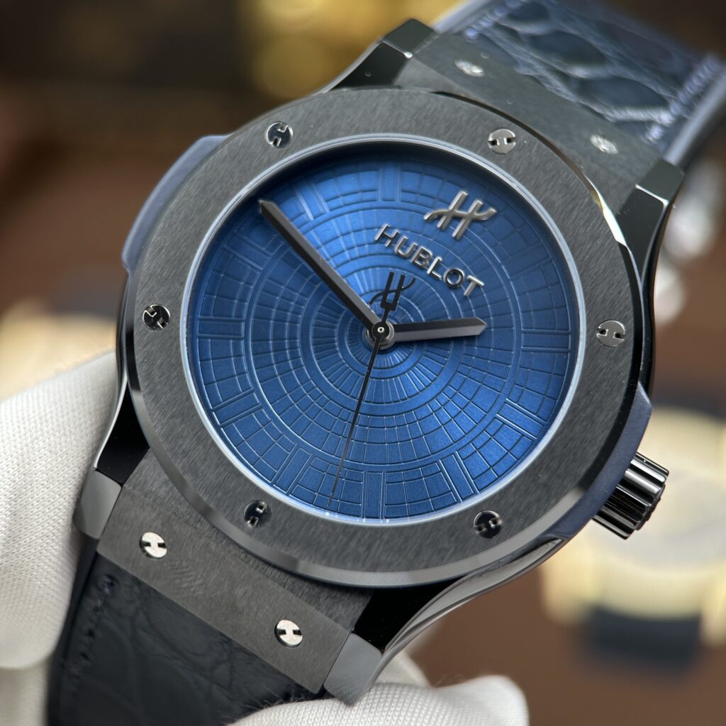 Super Clone Hublot Classic Fusion 42mm Leather Strap Ceramic — on leather display
