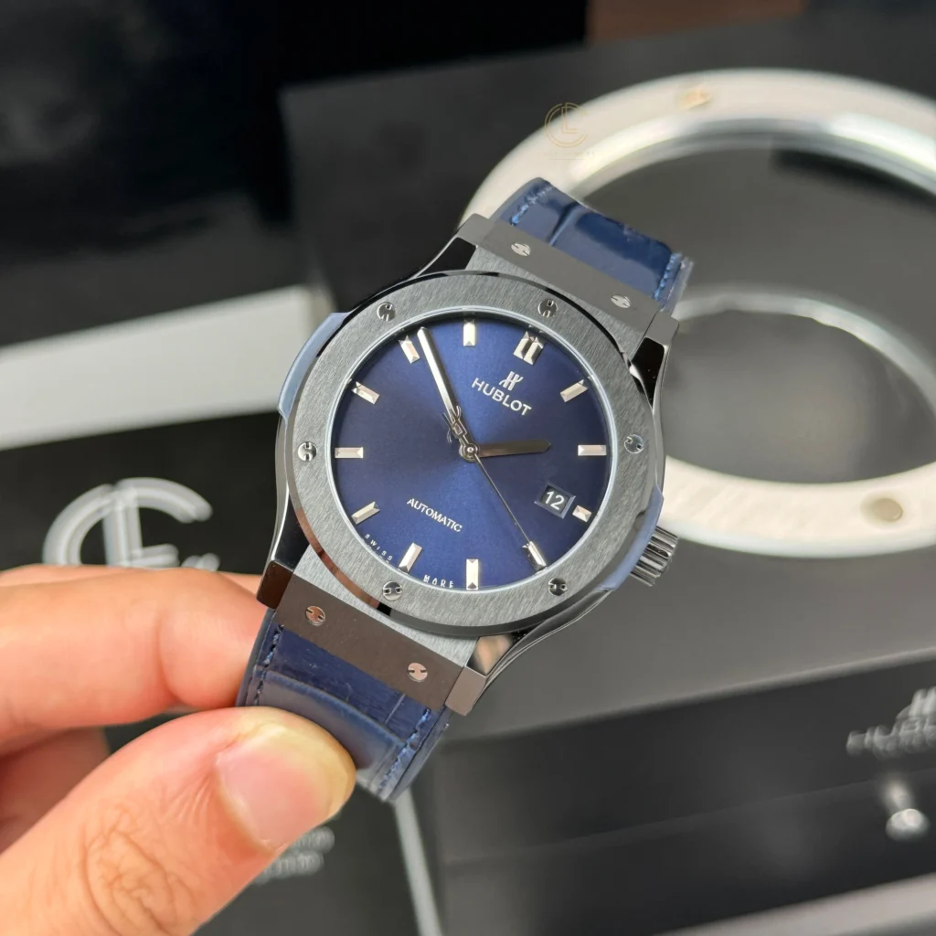 Super Clone Hublot Classic Fusion Ceramic 42mm Blue Dial JJZ Base — dial close-up