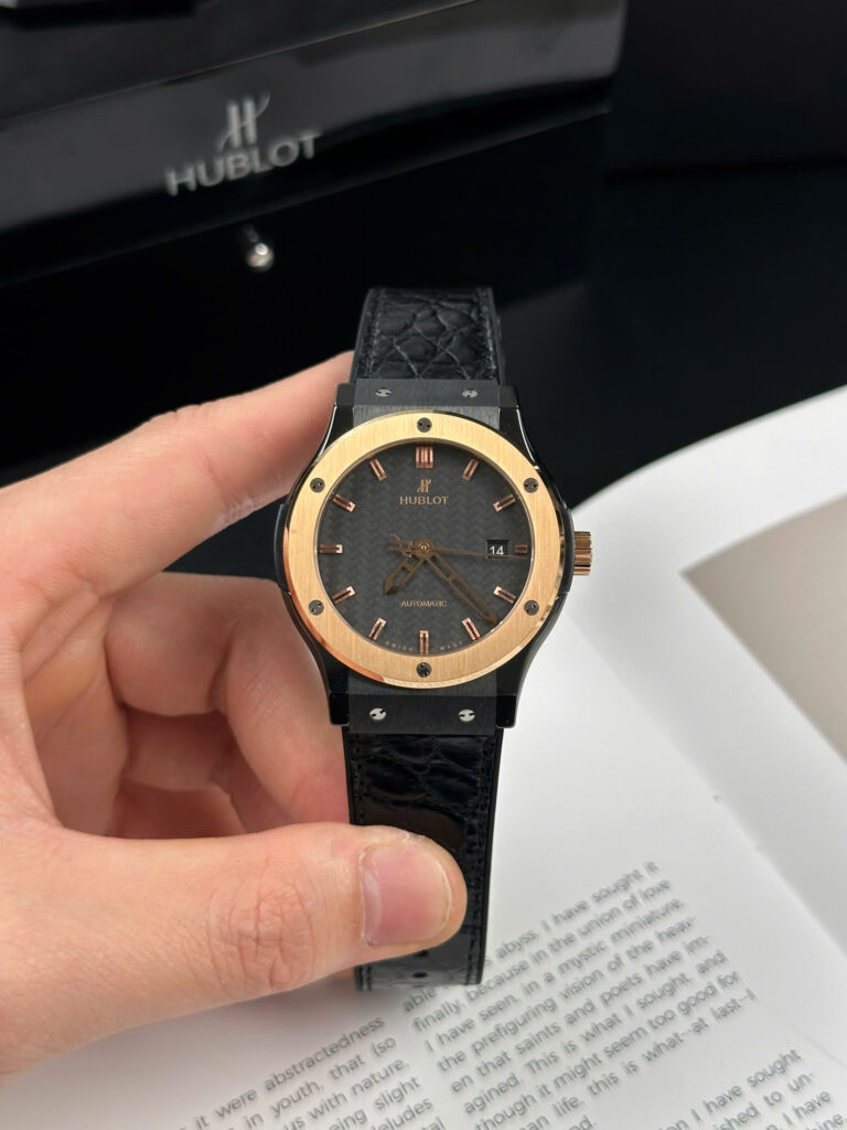 Super Clone Hublot Classic Fusion Ceramic Carbon Dial King Gold JJZ 42mm Base — case and bezel