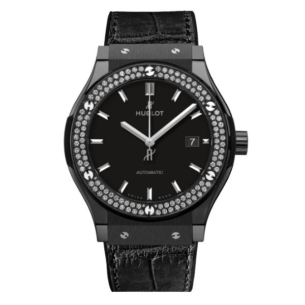 Super Clone Hublot Classic Fusion Ceramic Diamonds 42mm Black Dial JJZ Base – Customize Version