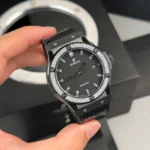 Super Clone Hublot Classic Fusion Ceramic Diamonds 42mm Black Dial JJZ Base – Customize Version — dial close-up