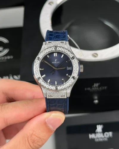 Super Clone Hublot Classic Fusion Diamonds Moissanite Pave 33mm Blue Dial – Handcrafted Diamod – Swiss SuperClone
