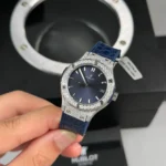 Super Clone Hublot Classic Fusion Diamonds Moissanite Pave 33mm Blue Dial – Handcrafted Diamod — case and bezel