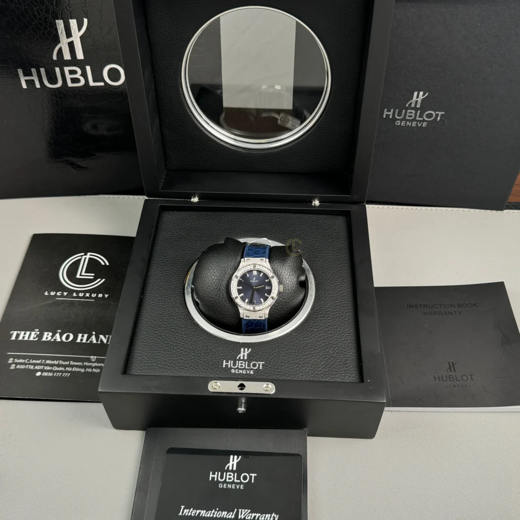 Super Clone Hublot Classic Fusion Diamonds Moissanite Pave 33mm Blue Dial – Handcrafted Diamod — movement / caseback view