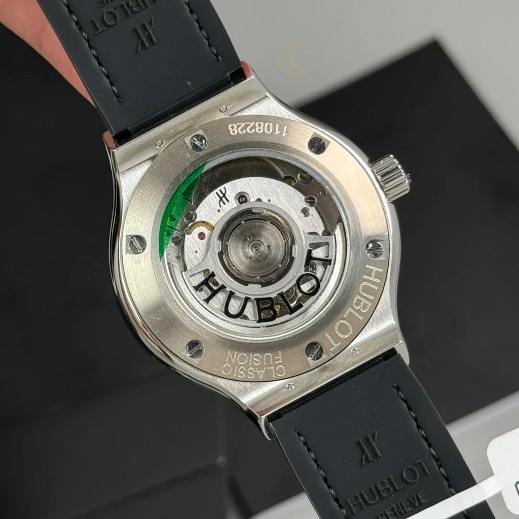 Super Clone Hublot Classic Fusion Diamonds Moissanite Pave 38mm Black Dial – Handcrafted Diamod — on leather display