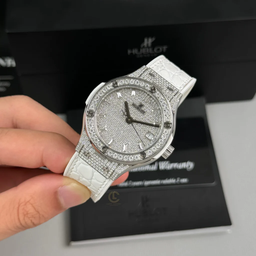 Super Clone Hublot Classic Fusion Diamonds Moissanite Pave 38mm Dial Moissanite – Handcrafted Diamod — case and bezel