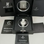 Super Clone Hublot Classic Fusion Diamonds Moissanite Pave 38mm Dial Moissanite – Handcrafted Diamod — on leather display