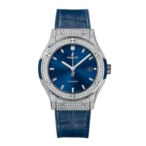 Super Clone Hublot Classic Fusion Diamonds Moissanite Pave 42mm Blue Dial – Customize Diamod