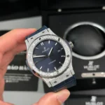 Super Clone Hublot Classic Fusion Diamonds Moissanite Pave 42mm Blue Dial – Customize Diamod — dial close-up