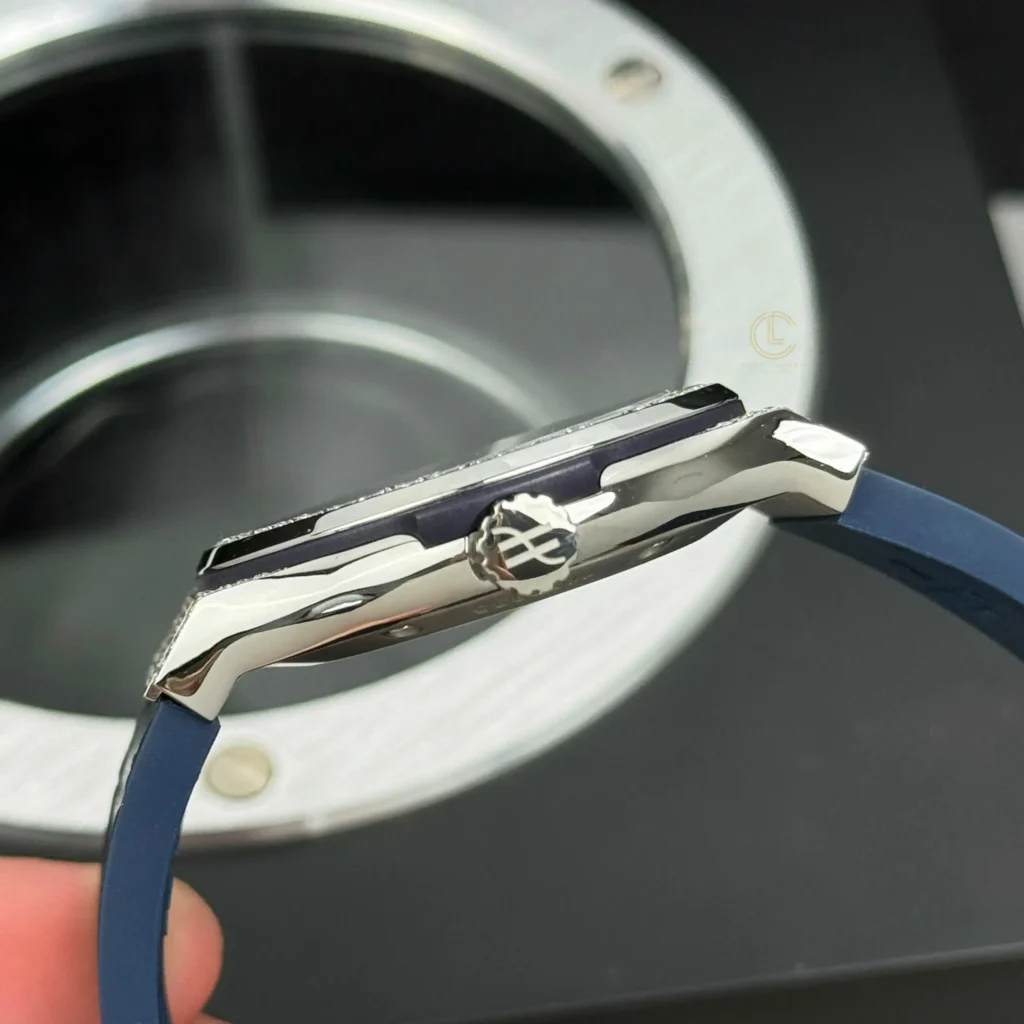 Super Clone Hublot Classic Fusion Diamonds Moissanite Pave 42mm Blue Dial – Customize Diamod — side profile
