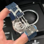 Super Clone Hublot Classic Fusion Diamonds Moissanite Pave 42mm Blue Dial – Customize Diamod — on leather display