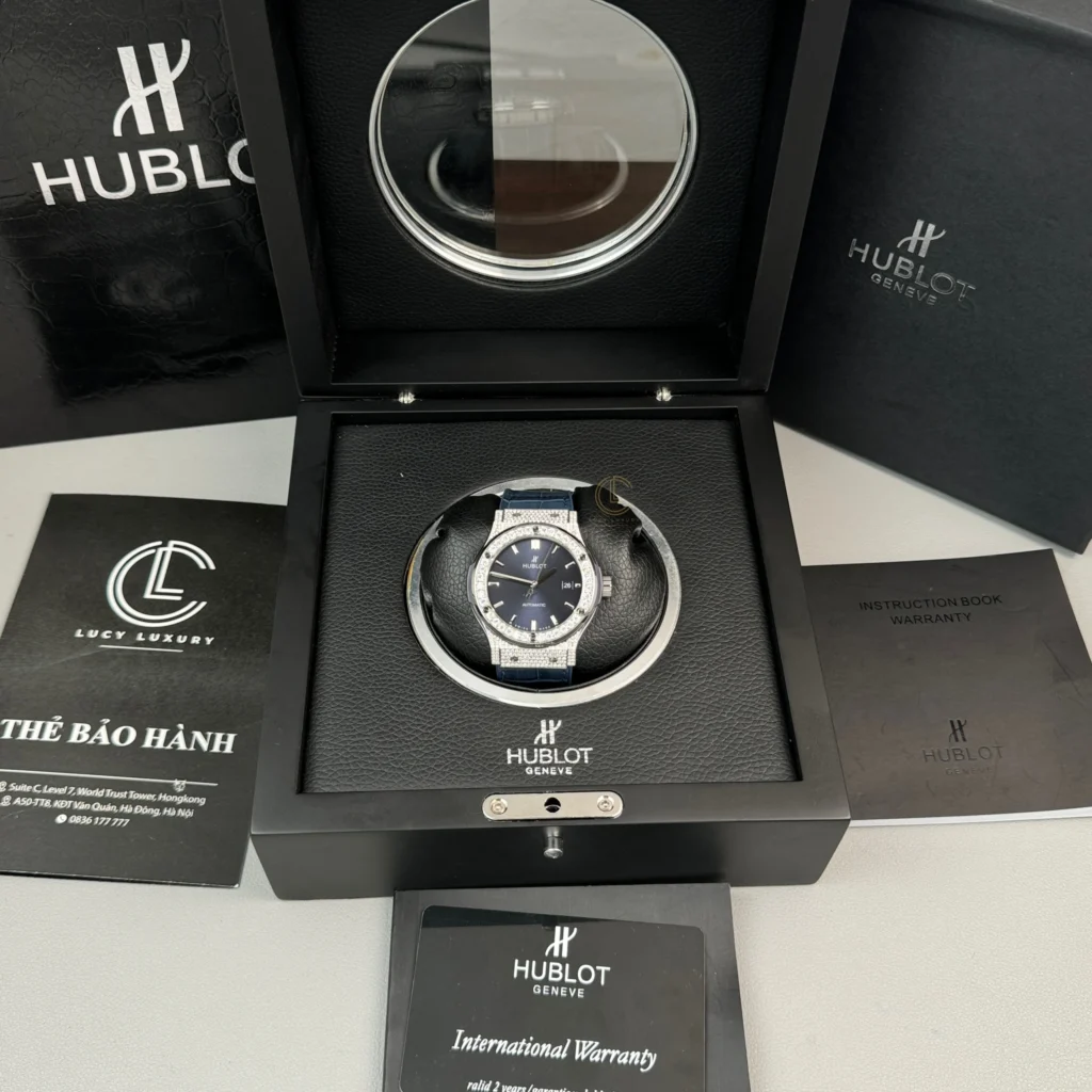 Super Clone Hublot Classic Fusion Diamonds Moissanite Pave 42mm Blue Dial – Customize Diamod — view 9
