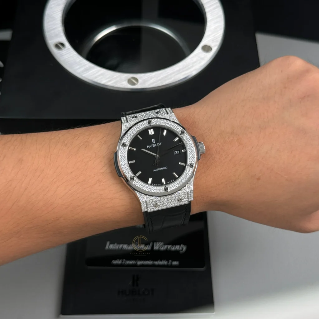 Super Clone Hublot Classic Fusion Diamonds Moissanite Pave 42mm Dial Black – Customize Diamod — bracelet detail