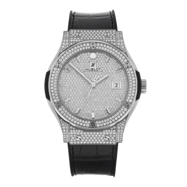 Super Clone Hublot Classic Fusion Full Diamonds Moissanite Pave 42mm – Customize Diamod