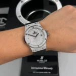 Super Clone Hublot Classic Fusion Full Diamonds Moissanite Pave 42mm – Customize Diamod — bracelet detail