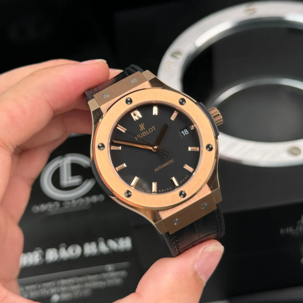 Super Clone Hublot Classic Fusion Rose Gold Titanium 38mm Black Dial Unisex Size — dial close-up