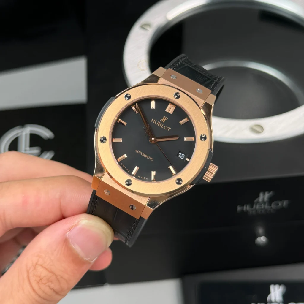 Super Clone Hublot Classic Fusion Rose Gold Titanium 38mm Black Dial Unisex Size — case and bezel