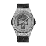 Super Clone Hublot Classic Fusion SKULL Full Diamonds Moissanite Pave 42mm Black Dial – Handcrafted Diamod