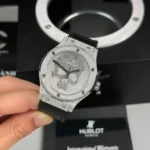 Super Clone Hublot Classic Fusion SKULL Full Diamonds Moissanite Pave 42mm Black Dial – Handcrafted Diamod — dial close-up