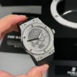 Super Clone Hublot Classic Fusion SKULL Full Diamonds Moissanite Pave 42mm Black Dial – Handcrafted Diamod — case and bezel
