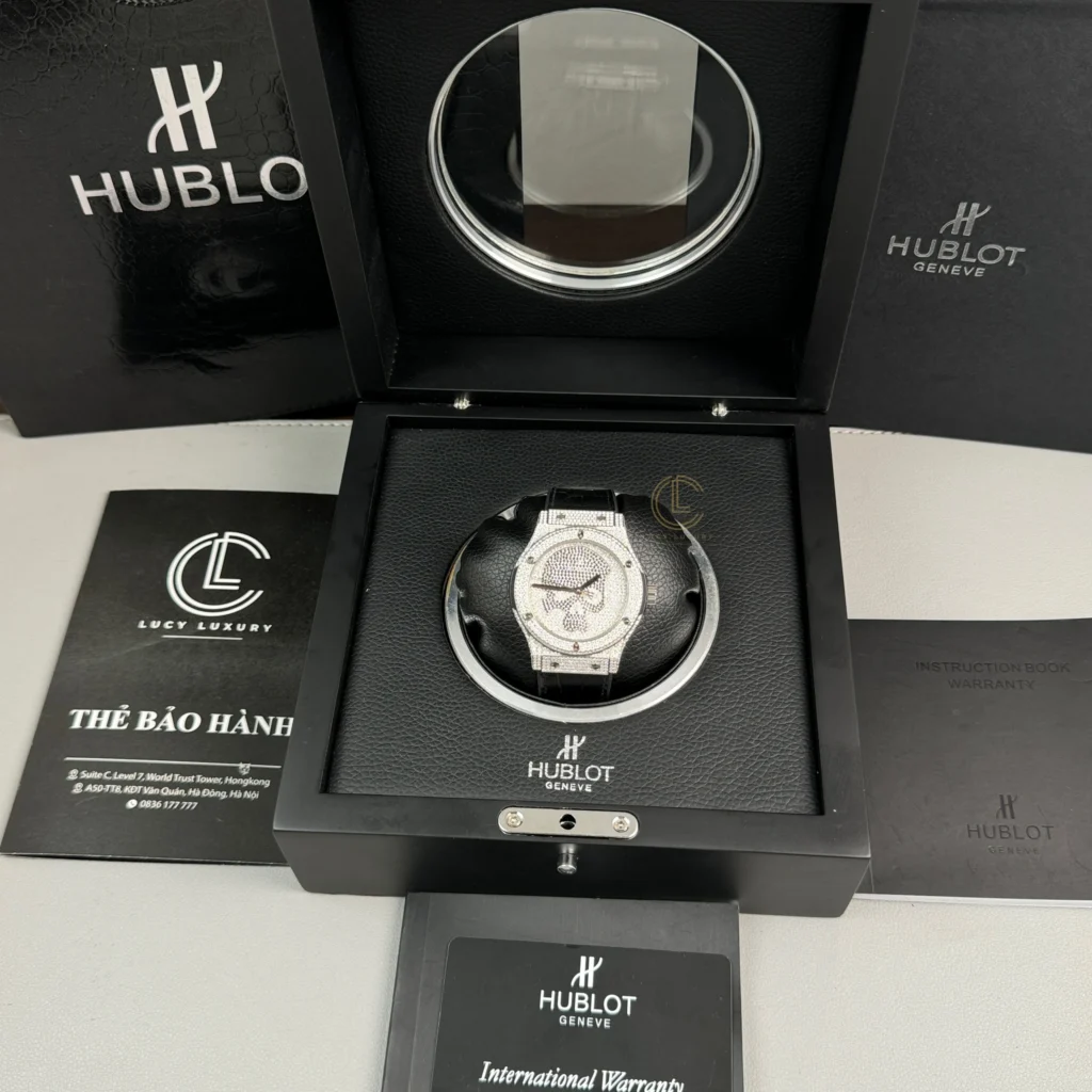 Super Clone Hublot Classic Fusion SKULL Full Diamonds Moissanite Pave 42mm Black Dial – Handcrafted Diamod — view 9