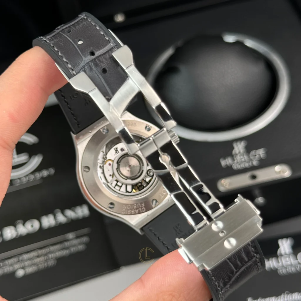 Super Clone Hublot Classic Fusion Titanium 38mm Gray Dial Unisex Size — on leather display