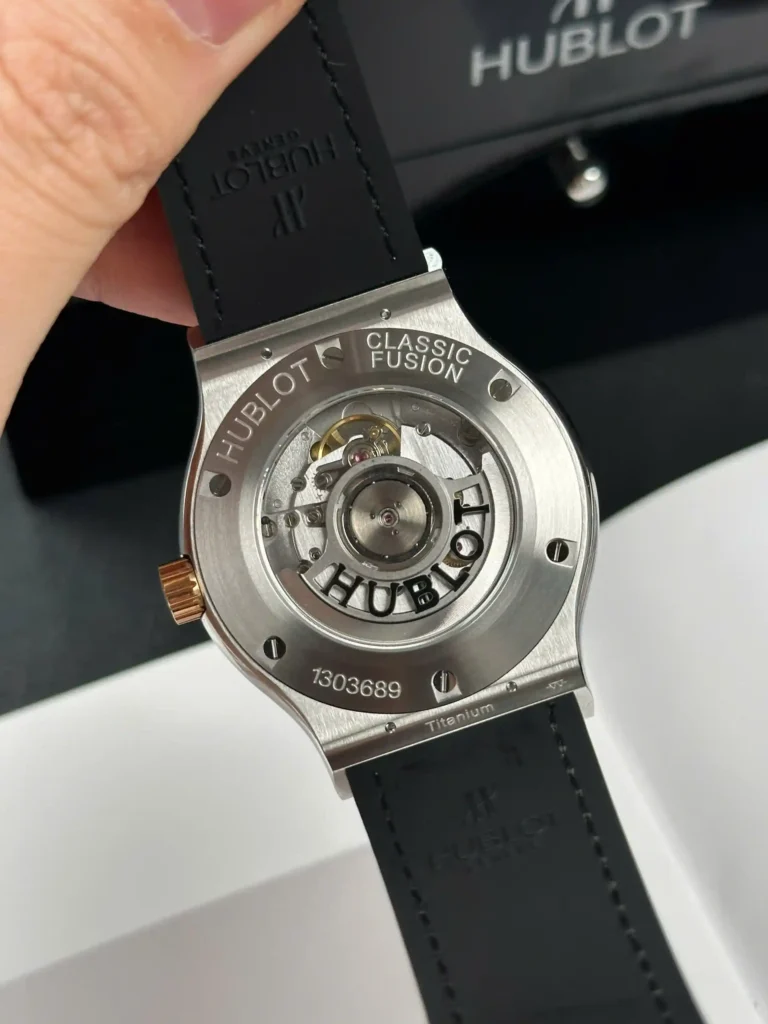 Super Clone Hublot Classic Fusion 42mm Leather Strap Titanium — on leather display
