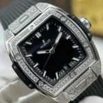 Super Clone Hublot Spirit Of Big Bang Black Titanium Pavé 665.NX.1170.LR.1604 – — on leather display